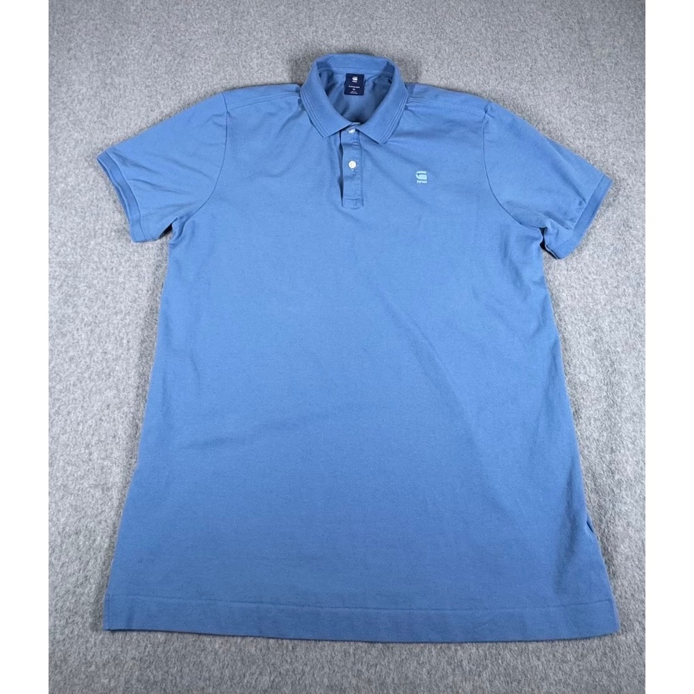 G-Star Raw DUNDA Polo Shirt Men's XL Blue Slim Solid Short Sleeve
